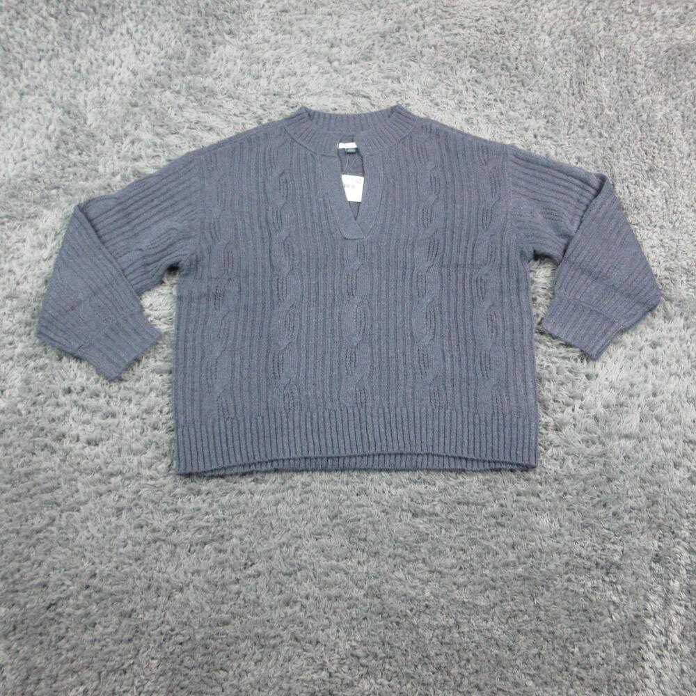 American Eagle Sweater Pullover Womens S Blue Cable-Knit V-Neck Collarless NWT